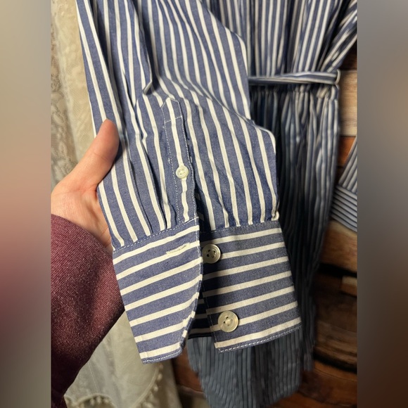 J. Crew Long Sleeve Striped Button Dress w/ Tie and Pockets (074) - Picture 7 of 8